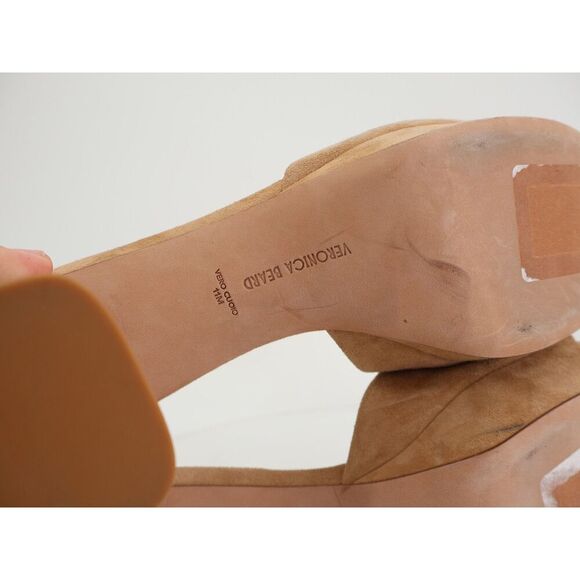 Veronica Beard Dali Sandals Slide Tan Beige Suede Leather Slip on 11  Block Heel - Picture 10 of 11